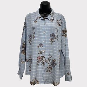 Jordan Vintage Blue Stripes & Floral Button Down Long Sleeve Top Size Large